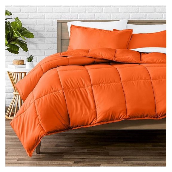XLMD Queen Size Ultra-Soft Goose Down Comforter Set Premium 1800 Series All Season Warmth Orange