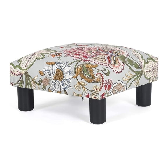 XLMD Small Foot Rest Stool Ottoman, 15" Fabric Square Footstool Upholstered Footrest for Chair, Under Desk, Office, Living Room, Boho Floral