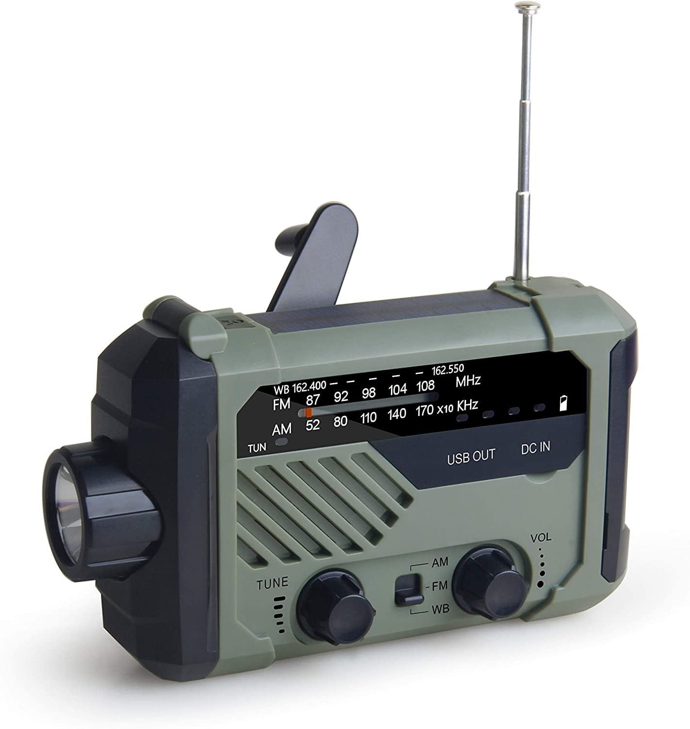 XLN-290WB AM/FM NOAA Weather Emergency Solar Crank Radio Receiver and Flashlight