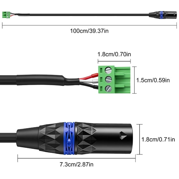 XLR to 3Pin Phoenix Audio Cable XLR 3P Male to 5.08mm Pitch 3Pin PCB Screw Terminal Block Connector Extension Cord for SCM810 MixerSpeakersMicrophones -1M/3.28Ft (XLR Male)