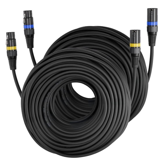 XLR Cable 100 ft, 2 Pack, Shielded Balanced DMX Male to Female Microphone Cables, Gold-Plated 3-Pin XLR Mic Speaker Cord Wires, for Stage Lighting, Microphones, Amplifier, Mixer, Speaker Systems