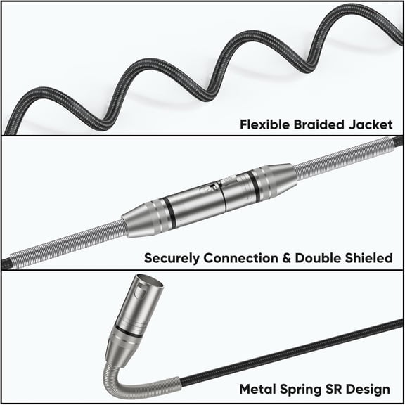 XLR Cable 10FT, Microphone Cable Male to Female Heavy Duty Balanced Nylon Braided XLR Microphone Cord Compatible with Speaker Systems, Radio Station and More