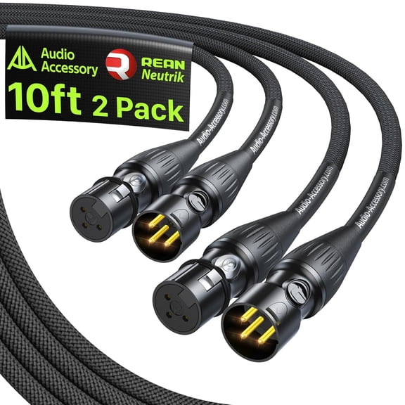 XLR Cables 10ft 2 Pack, Professional Gold-Plated Rean Connectors from Neutrik, Kevlar-Reinforced Nylon Braided Microphone Cable, Mic Cable, Durable Shielded and Balanced XLR Male to Female Cord