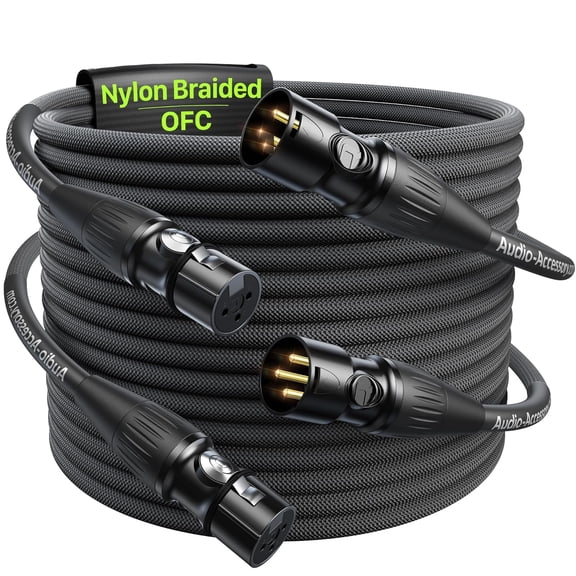 XLR Cables 20ft 2 Pack, Professional Gold-Plated Rean Connectors from Neutrik, Kevlar-Reinforced Nylon Braided Microphone Cable, Mic Cable, Durable Shielded and Balanced XLR Male to Female Cord