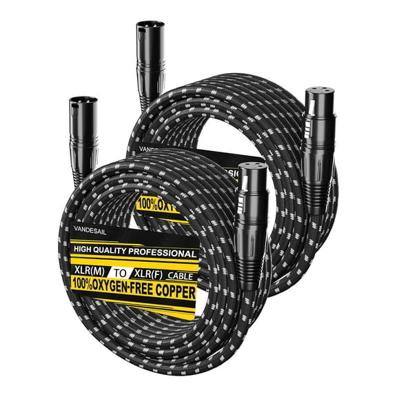 XLR Cables 25ft 2 Pack, Durable Nylon Braided XLR Microphone Cable, Mic Cable, Shielded and Fully Balanced OFC Male to Female Cord for Recording Mixer Amplifie Speaker Black White