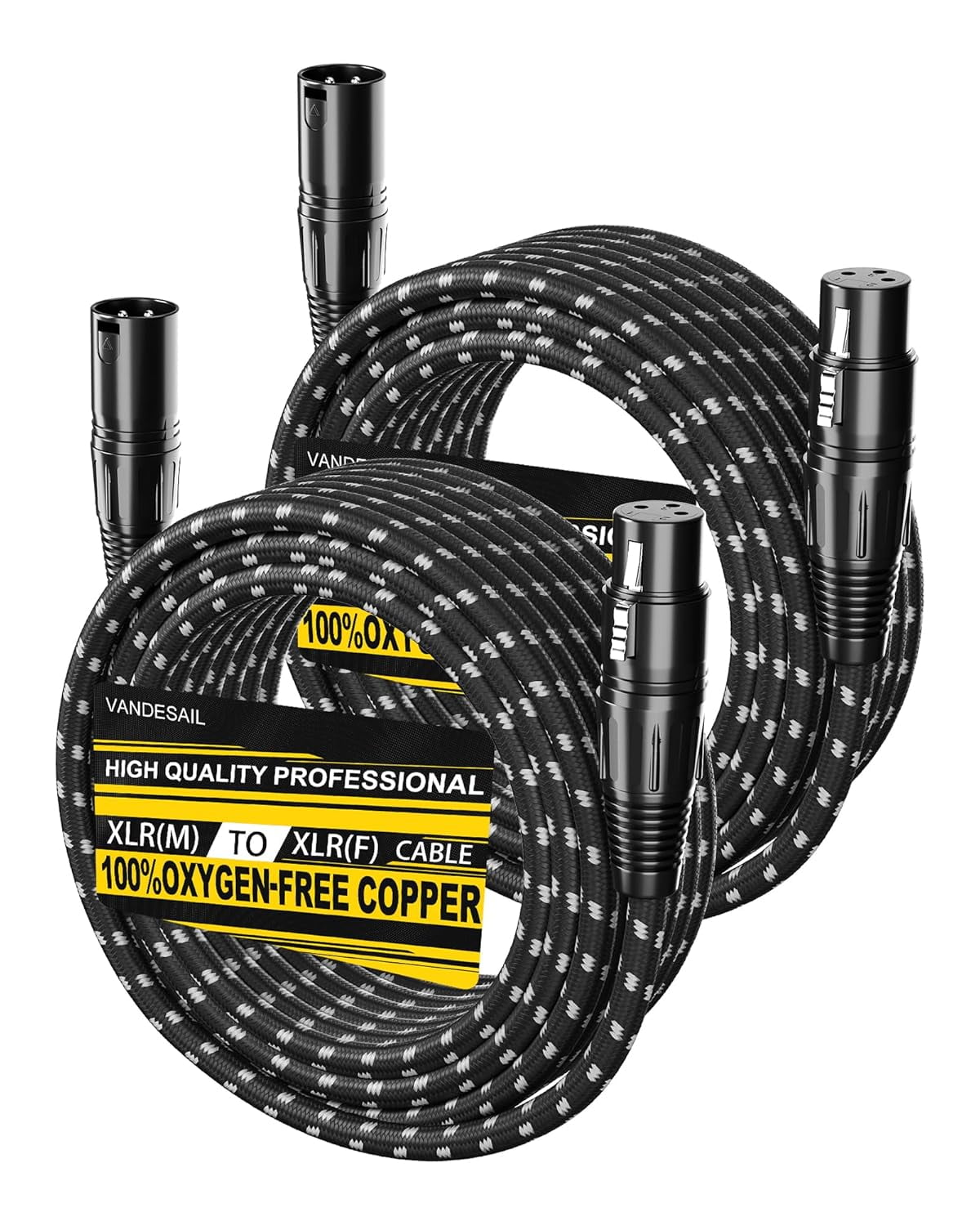 XLR Cables 50 ft 2 Pack Durable Nylon Braided XLR Microphone Cable, Mic Cable, OFC Shielded and Balanced XLR to XLR Male to Female Cord for Recording Mixer Amplifie Speaker Black White