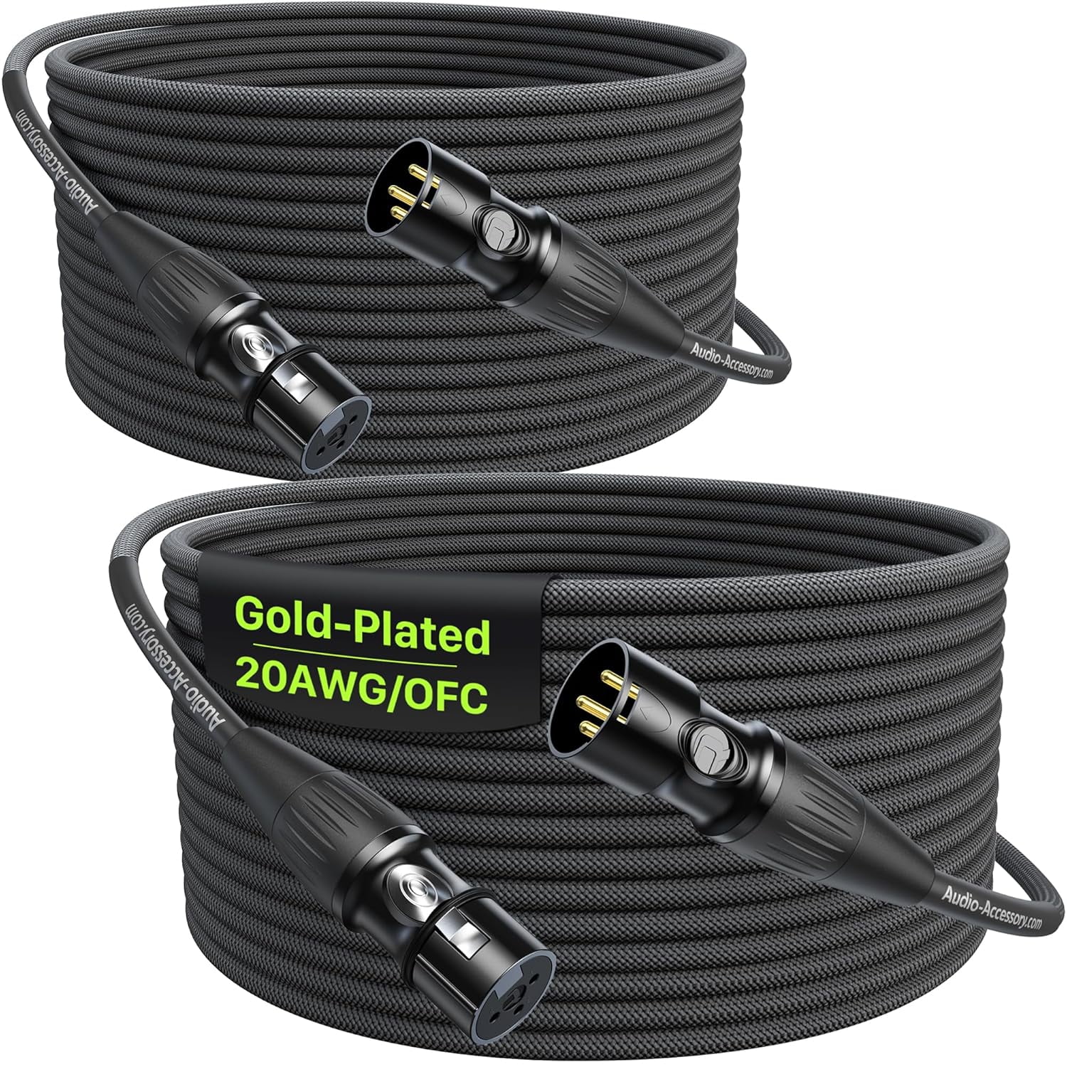 XLR Cables 50ft 2 Pack, Professional Gold-Plated Rean Connectors from Neutrik, Kevlar-Reinforced Nylon Braided Microphone Cable, Mic Cable, Durable Shielded and Balanced XLR Male to Female Cord