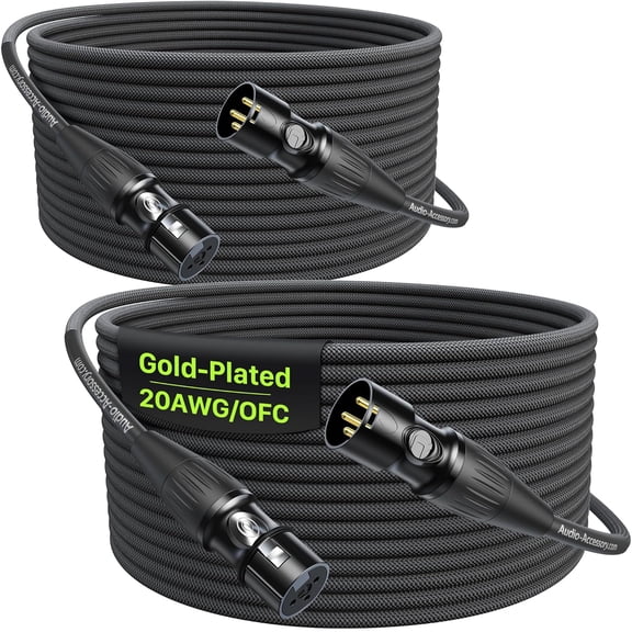XLR Cables 50ft 2 Pack, Professional Gold-Plated Rean Connectors from Neutrik, Kevlar-Reinforced Nylon Braided Microphone Cable, Mic Cable, Durable Shielded and Balanced XLR Male to Female Cord