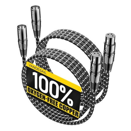 XLR Cables 6ft 2 Pack Microphone Cable, XLR Male to Female Balanced Microphone Cord 3 pin, Oxygen-Free Copper (OFC) Nylon Braided Short mic Cord