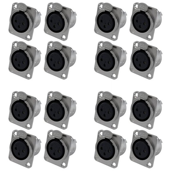 XLR Female Jack 3 Pin - Panel Mount Jacks D Series Size XLR-F - 16 PACK