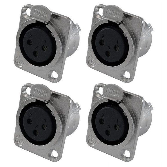 XLR Female Jack 3 Pin - Panel Mount Jacks D Series Size XLR-F - 4 PACK xc5439