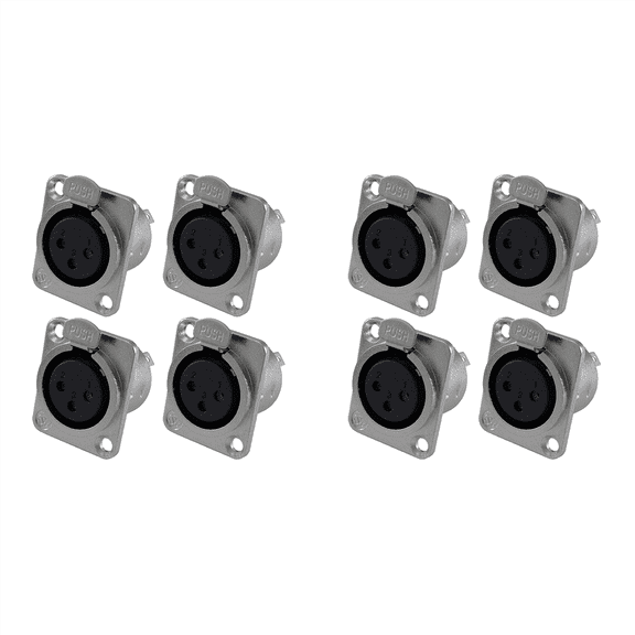 XLR Female Jack 3 Pin - Panel Mount Jacks D Series Size XLR-F - 8 PACK