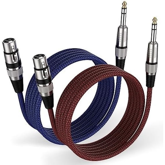 XLR Female to 1/4 Inch 15 ft 2Pack, Nylon Braided Microphone 6.35mm TRS ...