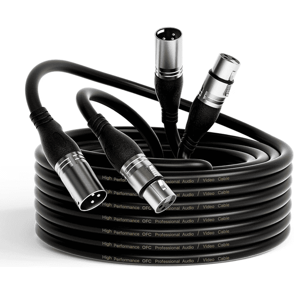 XLR Male to Female Cable 3ft 1M 2-Pack, with Oxygen-Free Copper & Gold-Plated Connectors for Microphone, Audio Interface & Home Studio