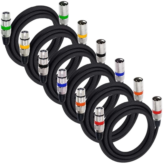 XLR Microphone Cable, 3-Pin Male to Female DMX Cable, Balanced Shielded Cord for Stage Lighting, Mic, Radio Station (6PCS 25FT)