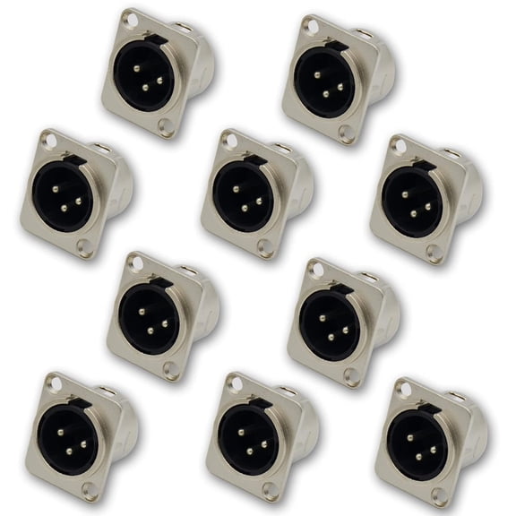XLR Panel Mounting Male,3 Pin Connectors XLR Patch Panel Jack Metal - D Series Size Mic Jacks Connector Input Ends for Audio Interface,Snake,Speaker - 10 Pack