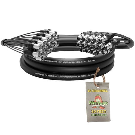 XLR Snake Cable (16 Channels) 10FT by Fat Toad Patch Studio, Stage, Live Sound Recording Multicore Cords Pro Audio Shielded Double-Sided Microphone Wires for Interface Hub, DJ Digital Mixers, Amps