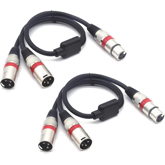 XLR Splitter Cable - XLR Female to Dual Male 3 Pin Patch Y Cable Balanced Microphone Splitter Cord Audio Adapter (50CM-2PACK)