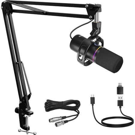 Socodox XLR/USB Dynamic Microphone Kit, PC Mic for Streaming,Podcasting,Gaming,RGB,Mute and Noise Cancelling Function,Volume Control,Headphone Jack