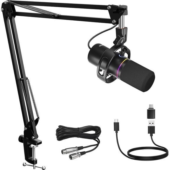 Socodox XLR/USB Dynamic Microphone Kit, PC Mic for Streaming,Podcasting,Gaming,RGB,Mute and Noise Cancelling Function,Volume Control,Headphone Jack