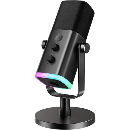 XLR/USB Dynamic Microphone for Podcast Recording, PC Computer Gaming Streaming Mic with RGB Light, Mute Button, Headphones Jack, Desktop Stand, Vocal Mic for Singing YouTube-AmpliGame AM8