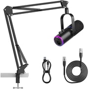 P PUPGSIS XLR/USB Dynamic Podcast Microphone with Boom Arm, Mute, Noise Reduction, Reverb, Headphone Jack, for Live Streaming, Recording, Gaming, Vocal