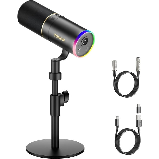 XLR/USB Gaming Mic, Dynamic Microphone for Podcast Recording Streaming