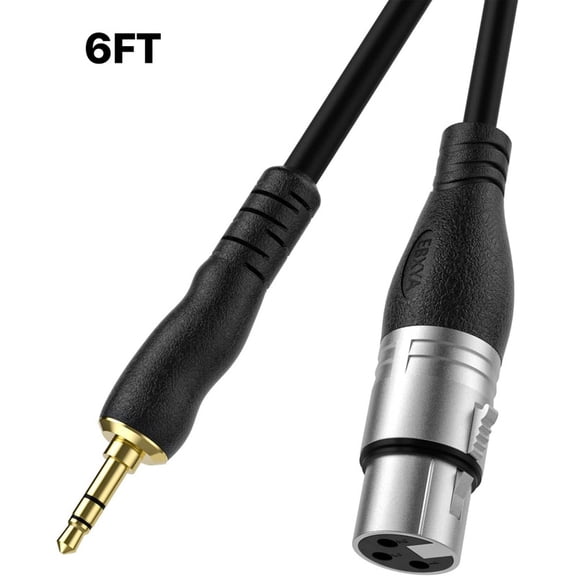 XLR to 3.5mm Shielded Audio Cable, in 6ft Length with OFC Conductors & 24K Gold-Plated Plugs for Home Studio, Live Sound & Podcasting