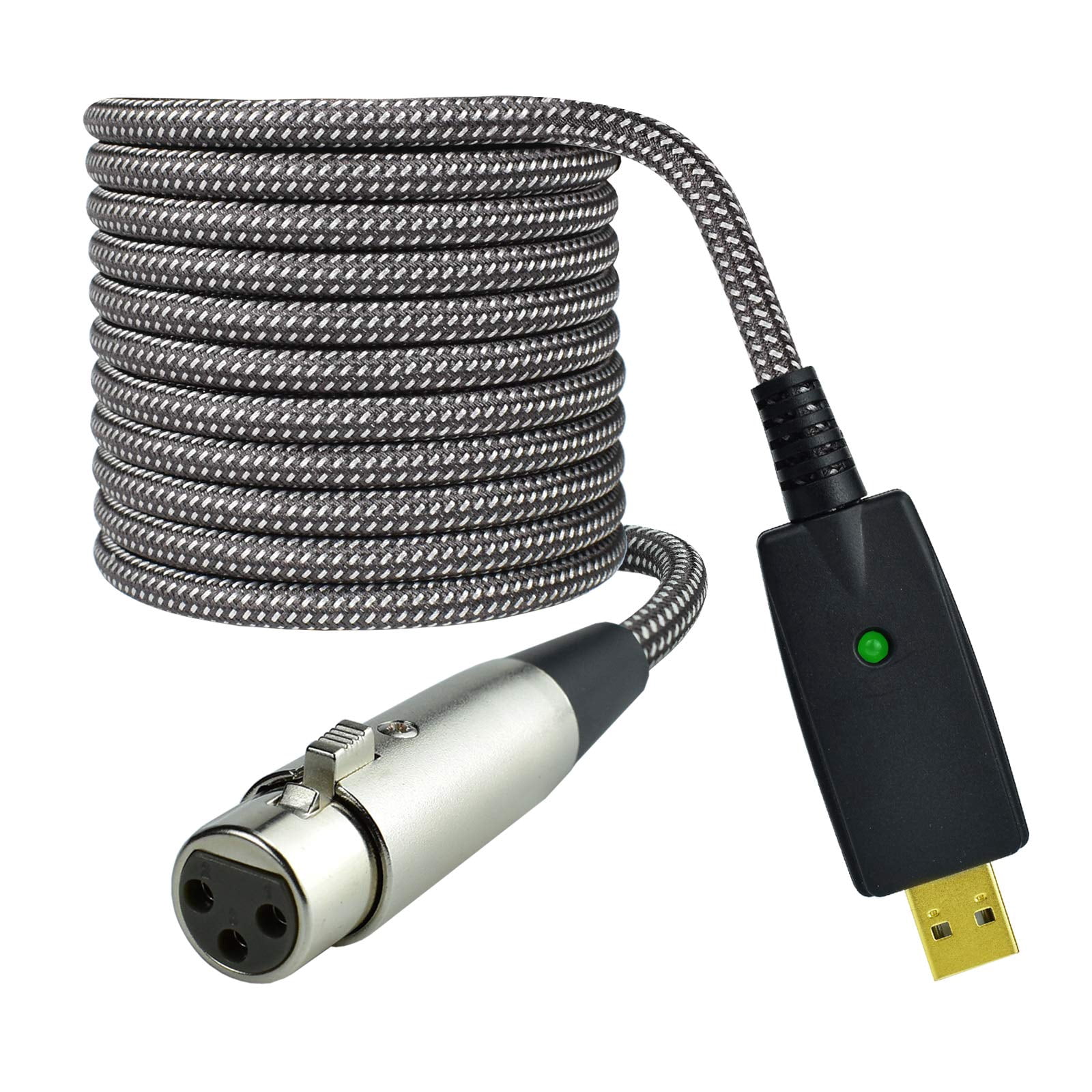 Boadcast Microphone XLR to USB Microphone Cable 10 Feet Nylon Braided for PC Recording ...