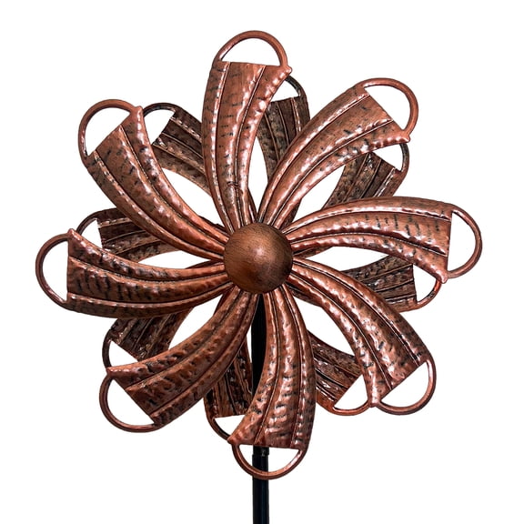 XLSWAIN 54 in 360 Degree Metal Wind Spinner, Double-Layer Flower Garden Decor, Antique Copper