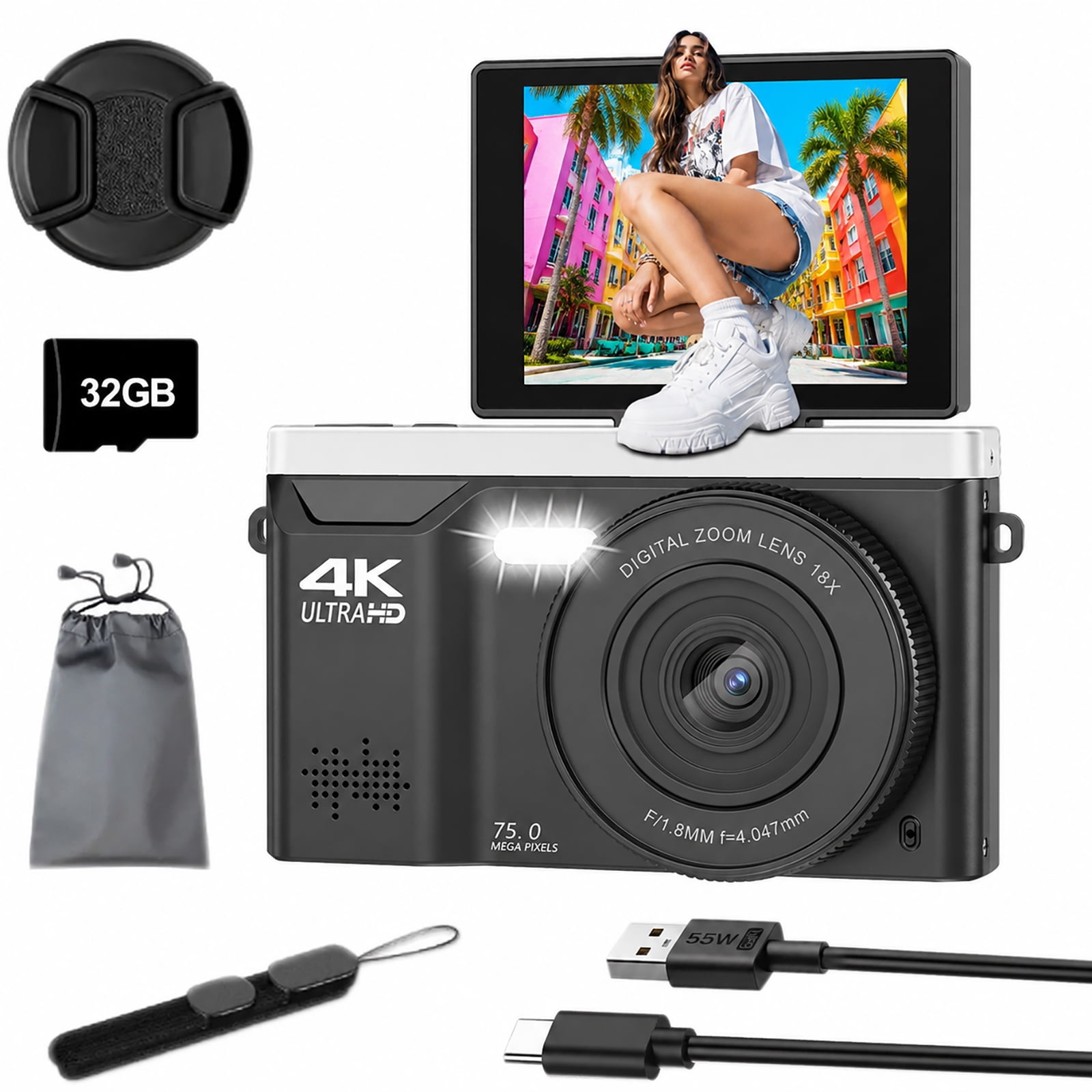 Melcam 1080P Digital Camera 44MP 16X Zoom with 32GB Card - Walmart.com