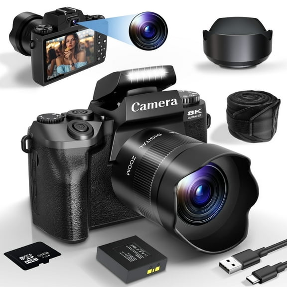 XLURC Digital Camera for Photography 8K Vlogging Camera for Youtube Dual-Lens 16X Digital Zoom Wifi Touchscreen with 3000mAh Battery & 32GB TF Card