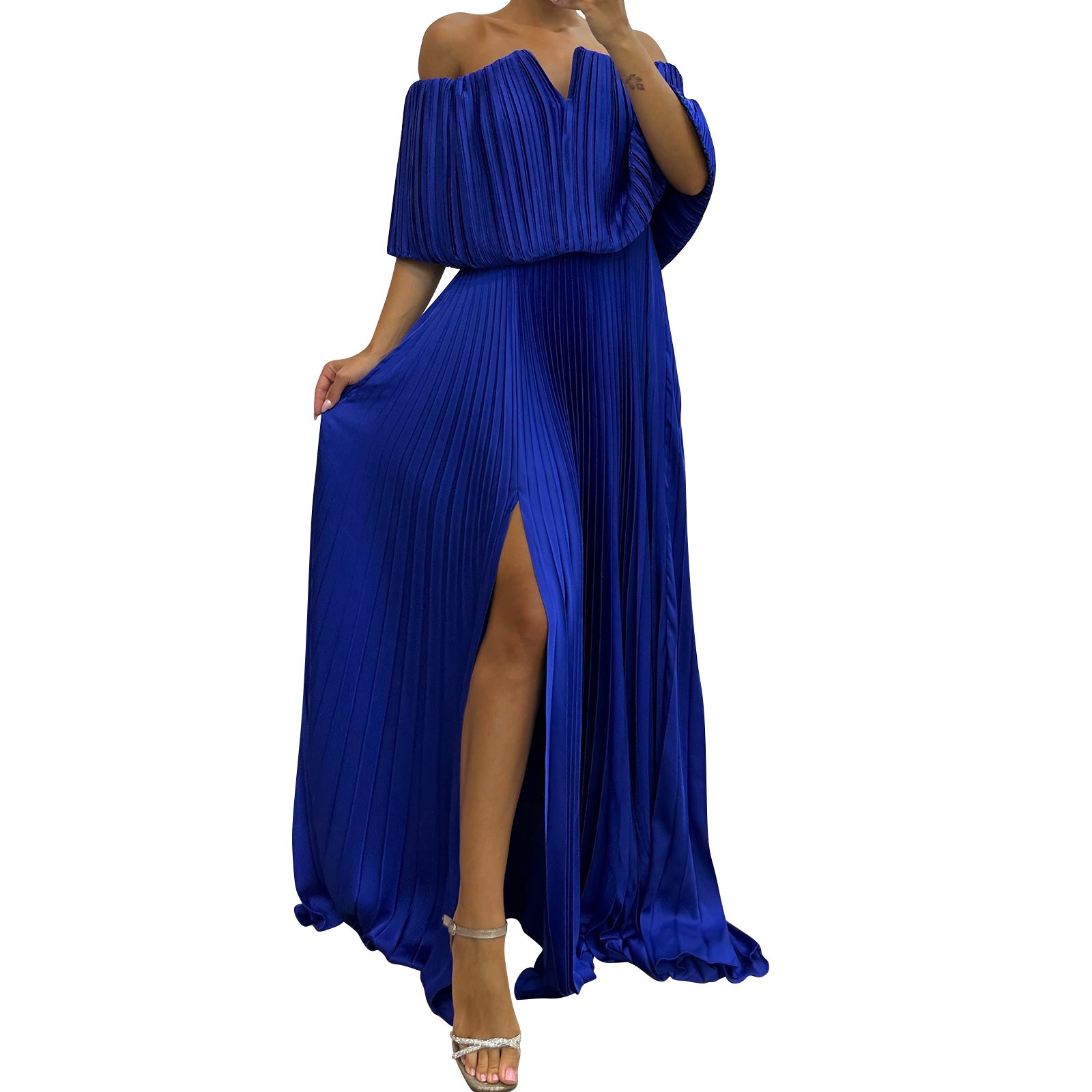 XLZWNU Formal Dresses for Women Prom Dress Blue Dress Women Solid Color Strapless Accordion
