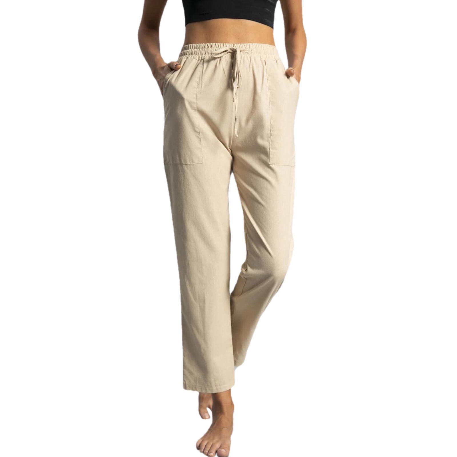 XLZWNU Petite Pants for Women Pants for Women S Pants Straight Leg Drawstring Elastic Loose Comfy With Pockets Women s Pants Loose Pants for Women 1Pc Pants Khaki 2Xl Walmart