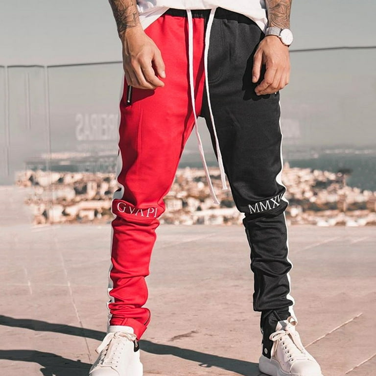 XLZWNU Sweatpants for Men Work Pants for Men Trousers Color Sweatpant Solid Pant Patchwork Jogger Pants Casual Full Straight Leg Active Fit Cargo Pants for Men Mens Pants Red L Walmart