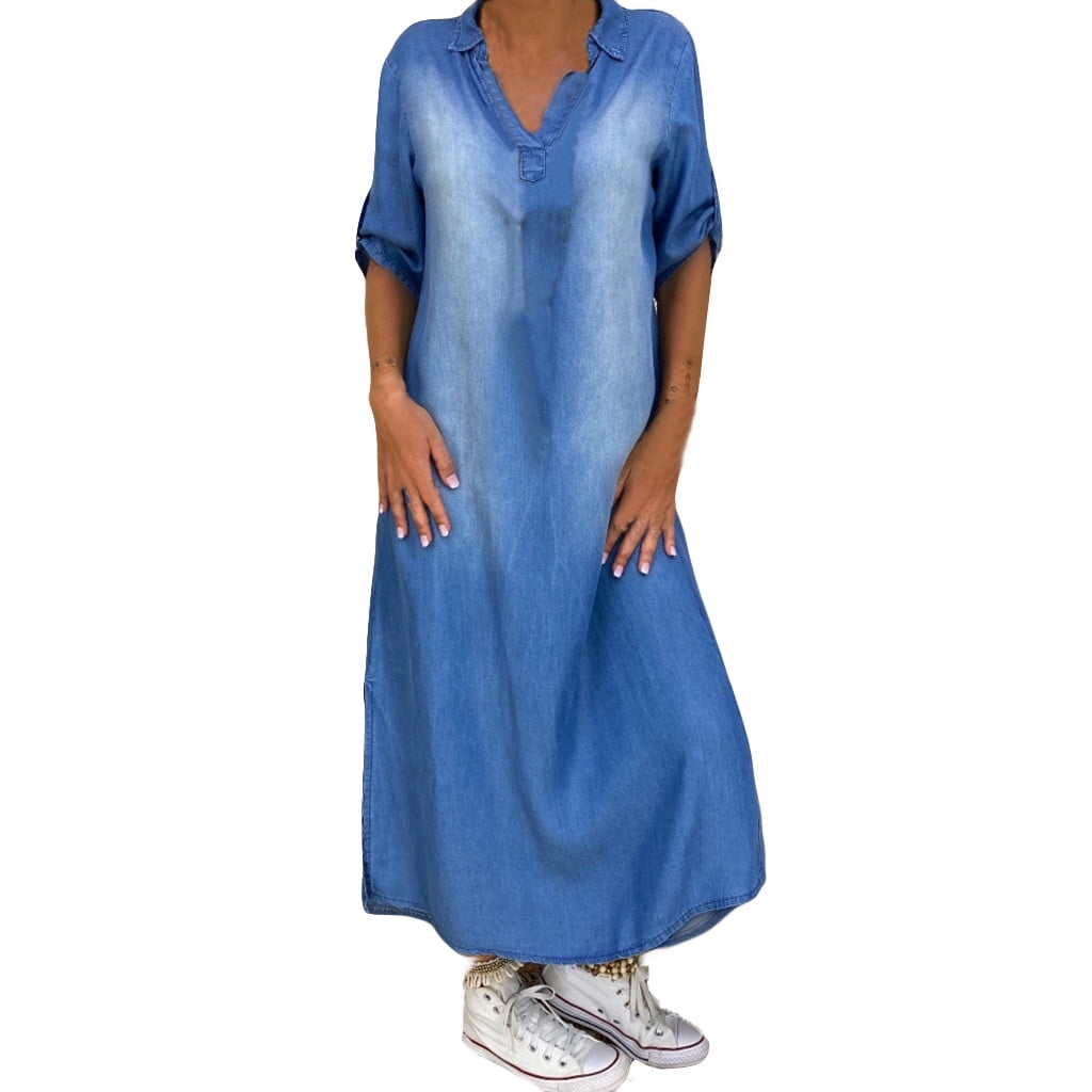 XLZWNU Womens Dresses Denim Dress Blue Dress Women Women Lmitation ...