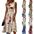 thumbnail image 1 of KLHDSF Dresses For Women Crew Neck Sleeveless Fit And Flare Fashionable Lightweight Elegant Summer Dress Blue XL, 1 of 6