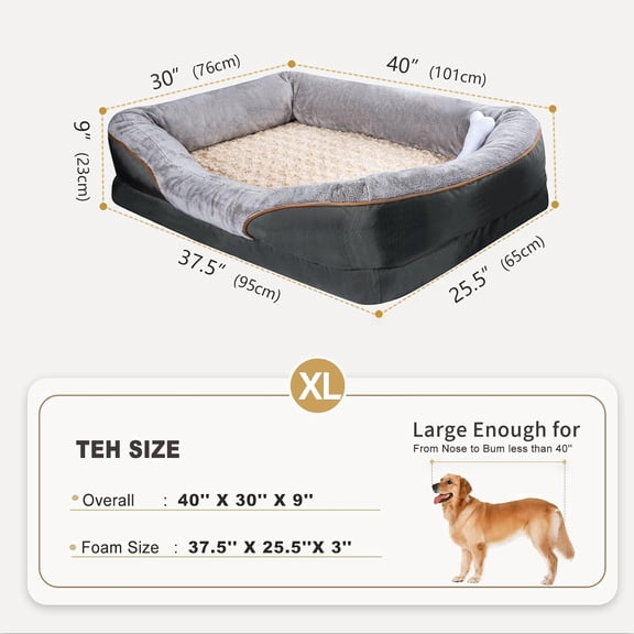 XLarge Orthopedic Pet Sofa Bed Memory Foam | Top Pick | Removable Washable Cover Comfy Supportive Durable Dog Bed for Big Dogs W/ Free Squeaker Toy Gift