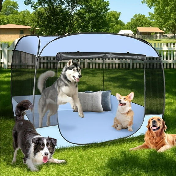 XLarge Popup Portable Dog Houses 5.3'x4'H Assembly-Free Gazebo-Style Cot Cat Playpen Screen Pet Tent Sun Shade Shelter Bed with Canopy for Outdoor, Anti-Bugs Leakproof Bottom