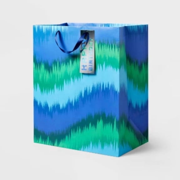 XLarge Tie Dye Wave Birthday Gift Bag with Tag Blue/Green
