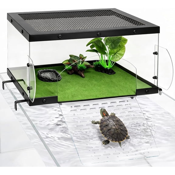 XLarge Turtle Basking Platform for 18-24'' Wide Aquariums 75/90/100 Gal | Top Mounted Hanging Turtle Dock with Kit, Slip-Resistant Grooves Ramp Escape-Proof for Red-Eared Sliders Fits 120/125/150 Gal