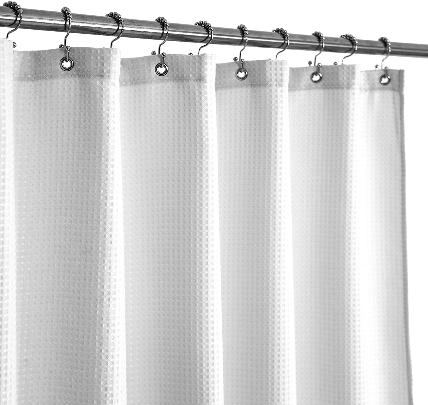 XLong Fabric Shower Curtain with 96 inch Height, Waffle Weave, Hotel