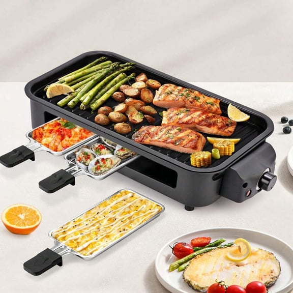 XM 1500W Electric Indoor Grill  2-In-1 Grill & Griddle With Removable Plates  Non-Stick & Dishwasher   Adjustable Temperature Control  For Steak, Burgers, Vegetables (Black),304 Stainless Steel