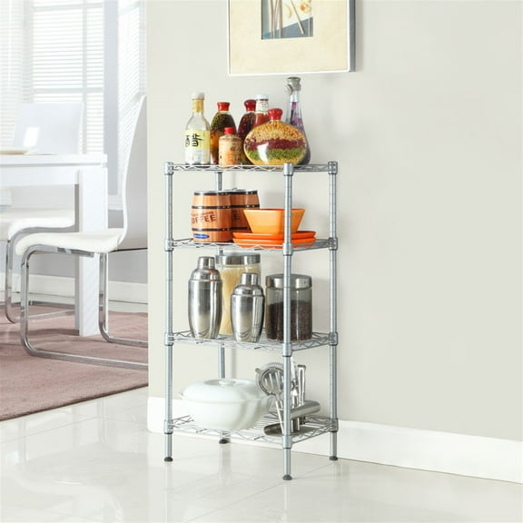 XM-207S Rectangle Carbon Steel Metal Assembly 4-Shelf Storage Rack Silver Gray