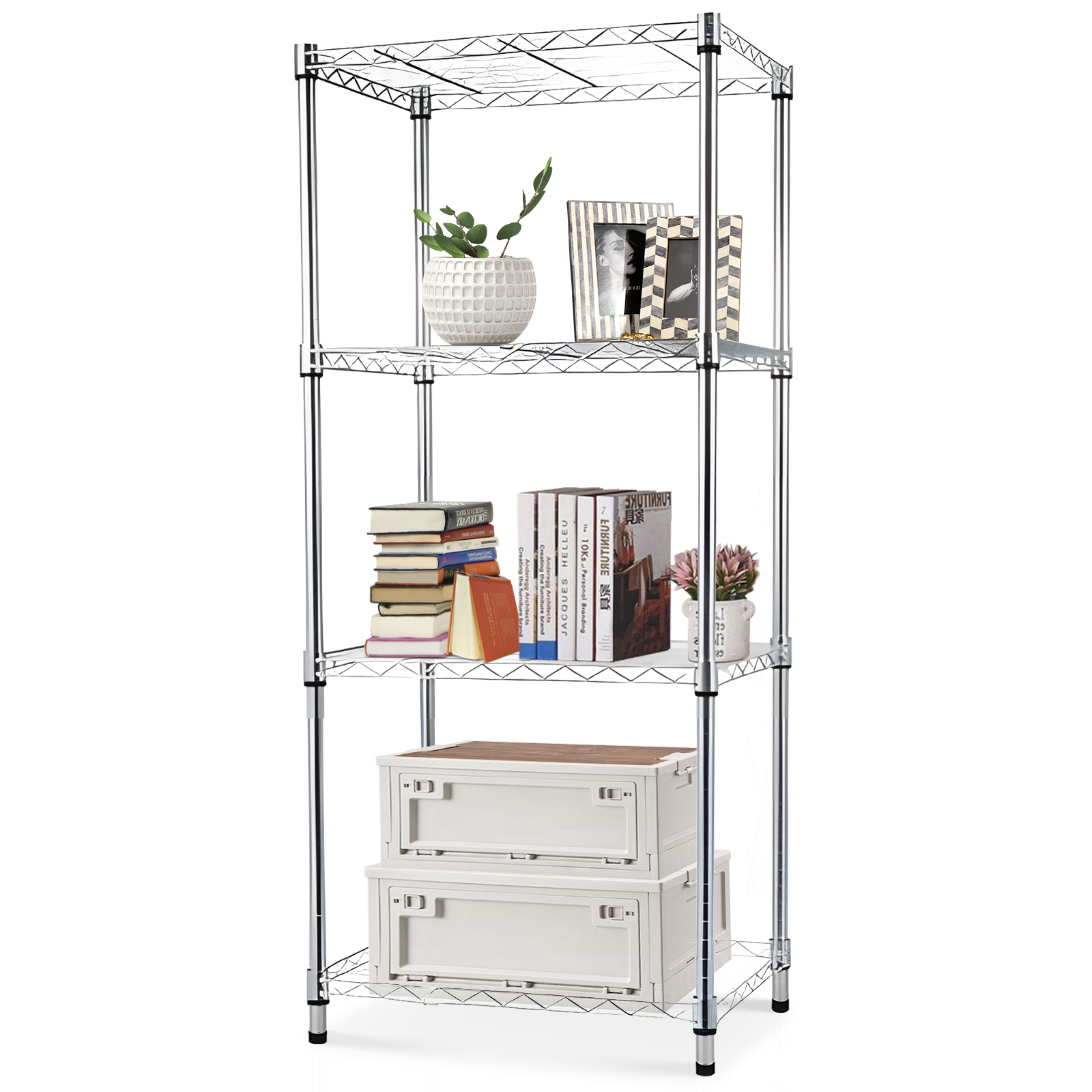 XM-207S Rectangle Carbon Steel Metal Assembly 4-Shelf Storage Rack ...