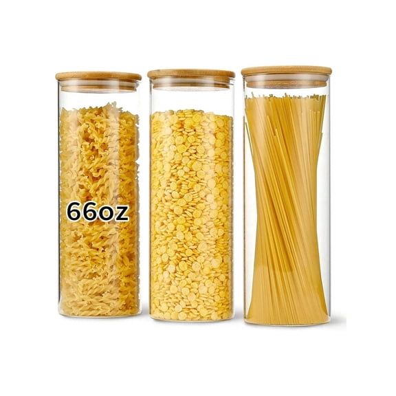 XM 3PCS Glass Food Storage Jars With Lids,66OZML Large Capacity, Perfect For Storing Pasta, Cookies, Nuts, Coffee, Cereal, Flour, Etc. Use These Glass Jars To Organize Your Kitchen And Pantry.