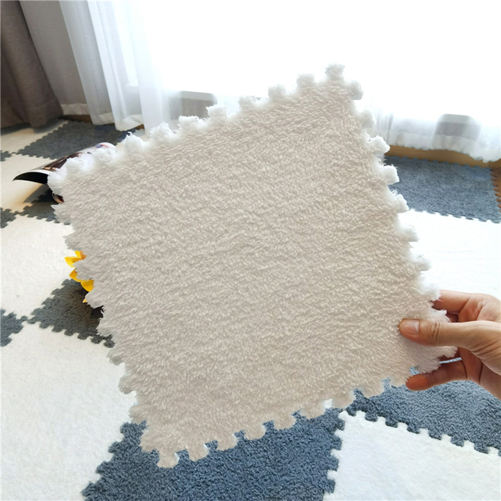 XM Culture 10Pcs/Set Puzzle Carpet Shaggy Easy Installation Square Fluffy Carpet  Tiles Plush Area Rug for Parlor 