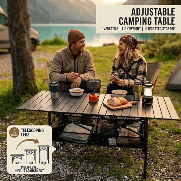 XM Portable Height-Adjustable Folding Table With Storage Bag, Camping BBQ Folding Table, Picnic BBQ Table, Simple Style, Sturdy And Durable And Easy To Operate, Portable Camping Equipment