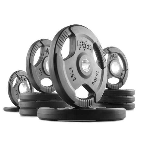 XMark Rubber Coated Tri-grip Olympic Plate Weights - 135 lb. Set