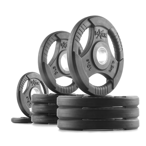 XMARK TRI-GRIP 65 LB SET OLYMPIC PLATES, 1-YEAR WARRANTY